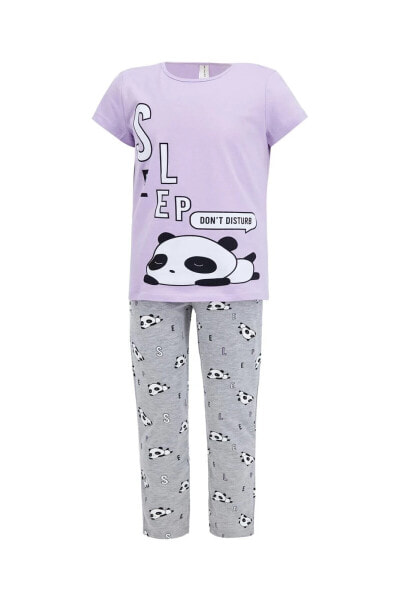 Kız Çocuk Panda Baskılı Pijama Takımı