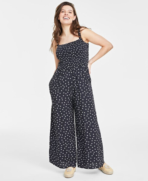 Women's Smocked Square-Neck Jumpsuit, Created for Macy's