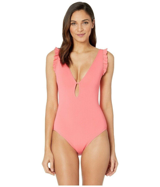 Kate Spade New York Women's 236340 Ruffle Plunge One-Piece Swimsuit Size S