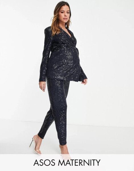 ASOS DESIGN Maternity jersey sequin slim trouser in midnight navy