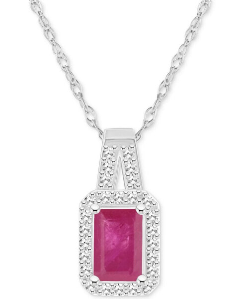 Emerald (1/2 ct. t.w.) & Diamond (1/8 ct. t.w.) Halo 18" Pendant Necklace in Sterling Silver (Also in Ruby & Sapphire)