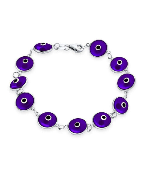 Protection Good Luck Amulet Turkish Transparent Glass Bead Evil Eye Bracelet For Women Sterling Silver Translucent Navy Blue 7.5 Inch