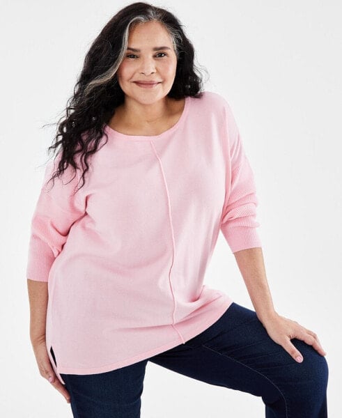 Plus Size Front-Seam Tunic Sweater, Created for Macy's