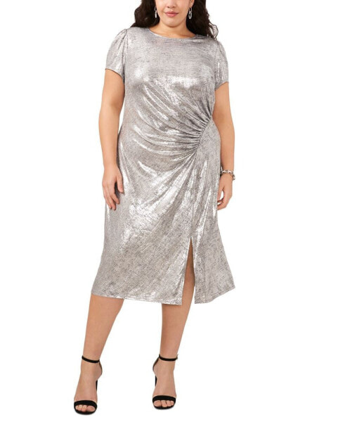 Plus Size Metallic Ruched Midi Dress
