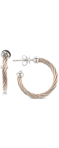 Two-Tone Cable Twist Hoop Earrings in Sterling Silver & Stainless Steel with Rose Gold PVD