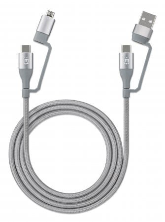 Manhattan USB-C & USB-A 4-in-1 Charge & Sync Cable - 1m - USB-C & USB-A to USB-C - USB-A and Micro-B - 480 Mbps (USB 2.0) - 3A / 60W (fast charging) - Male to Male - Braided Design - Space Grey - Lifetime Warranty - Boxed - 1 m - USB C - USB C - USB 2.0 - 480 Mbit/