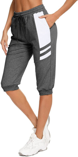 Sykooria Capri trousers, women's jogging bottoms, 3/4 cotton, casual trousers with pockets and contrasting stripes