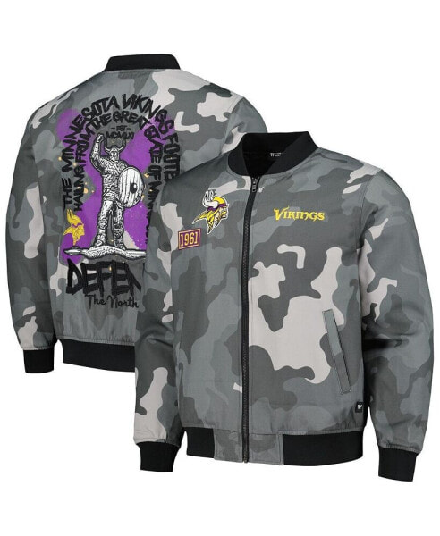 Men's and Women's Gray Distressed Minnesota Vikings Camo Bomber Jacket