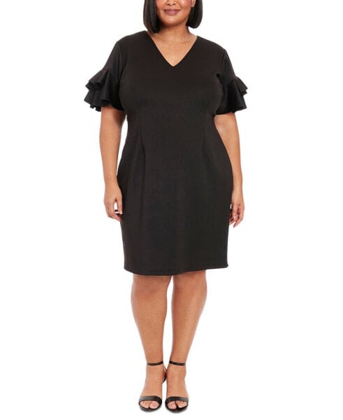 Plus Size Ruffled-Sleeve Shift Dress