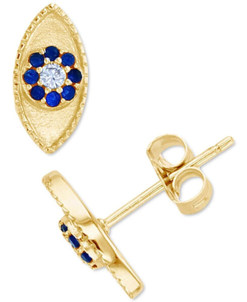 Lab-Grown Blue Spinel (1/8 ct. t.w.) & Cubic Zirconia Evil Eye Stud Earrings in 14k Gold-Plated Sterling Silver