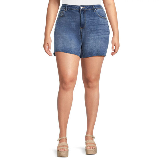 Alivia Ford Mom Shorts Women's 24W Blue Denim Stretch Raw Hem Mid Rise Cotton