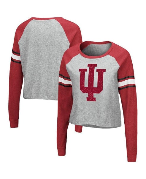 Women's Heathered Gray, Cardinal Indiana Hoosiers Decoder Pin Raglan Long Sleeve T-shirt