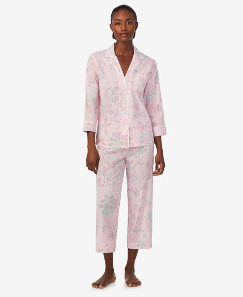 Пижама Ralph Lauren женская, модель из 2-х частей с короткими брюками и рукавами до локтя, пажамаентайте.