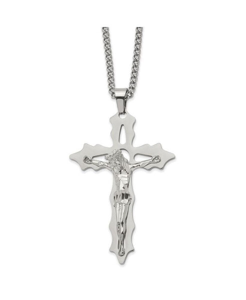 Chisel polished Cutout Crucifix Pendant on a Curb Chain Necklace