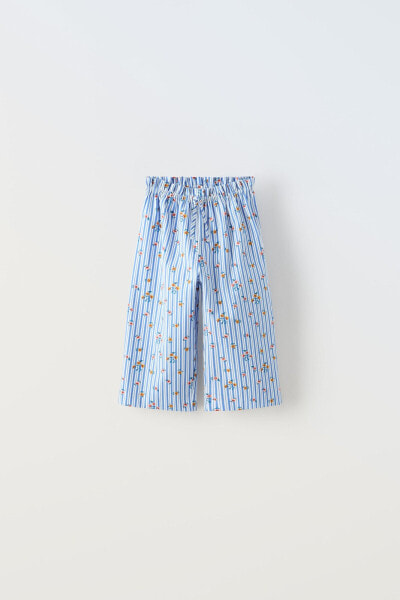 Striped and floral print poplin trousers