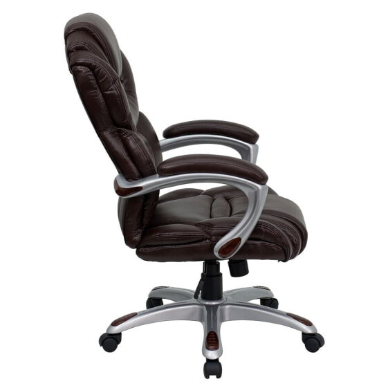 High Back Brown Leather Executive Swivel Chair With Arms