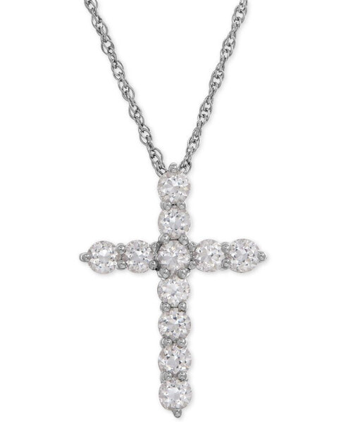 Macy's lab-Created White Sapphire Cross Pendant Necklace (1-1/2 ct. t.w.) in Sterling Silver