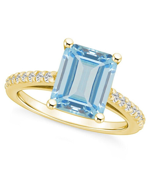 Aquamarine (3 ct. t.w.) and Diamond (1/4 ct. t.w.) Ring in 14K Yellow Gold