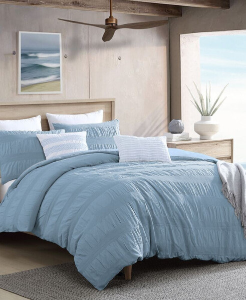 Lush Moselle Cotton Ruched Waffle Weave 3 Piece Duvet Cover Set, California King