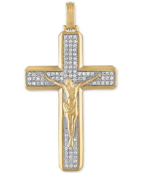 Esquire Men's Jewelry cubic Zirconia Crucifix Cross Pendant in Sterling Silver & 14k Gold-Plate, Created for Macy's