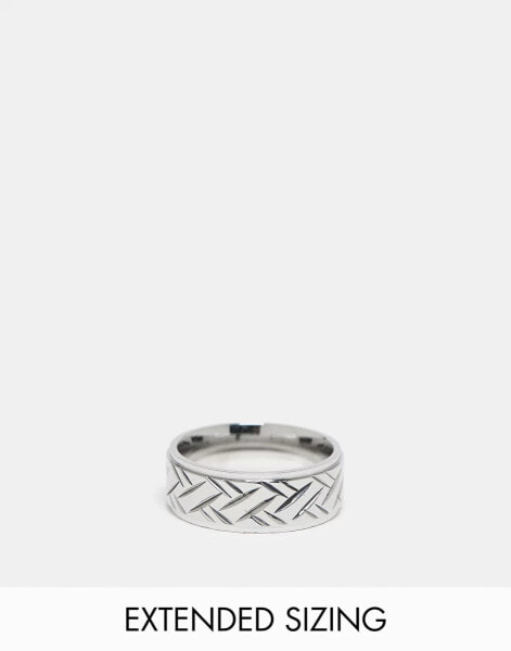 ASOS DESIGN waterproof stainless steel band ring with engraving in silver tone