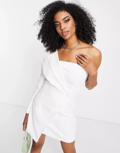 Aria Cove bandeau one shoulder tux mini dress in white