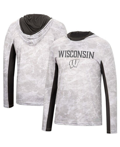 Men's White Wisconsin Badgers Mossy Oak SPF 50 Performance Long Sleeve Hoodie T-shirt