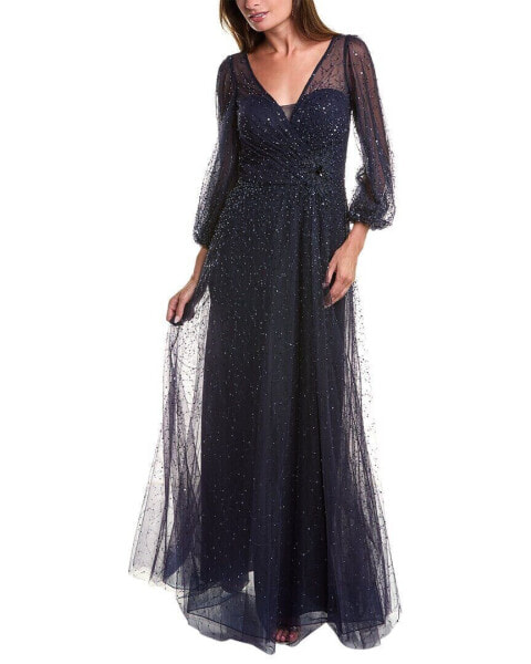 Teri Jon By Rickie Freeman Beaded Tulle Gown Women's