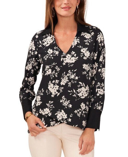 Women's Floral-Print Collared Top