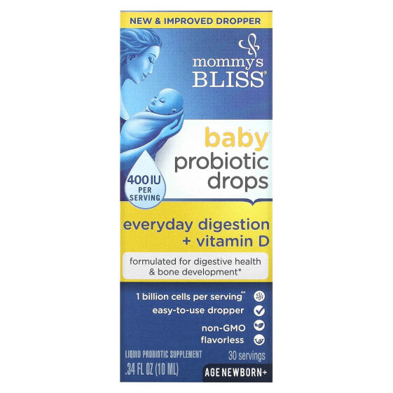 Baby Probiotic Drops + Vitamin D, New Born+, 400 IU, 0.34 fl oz (10 ml)