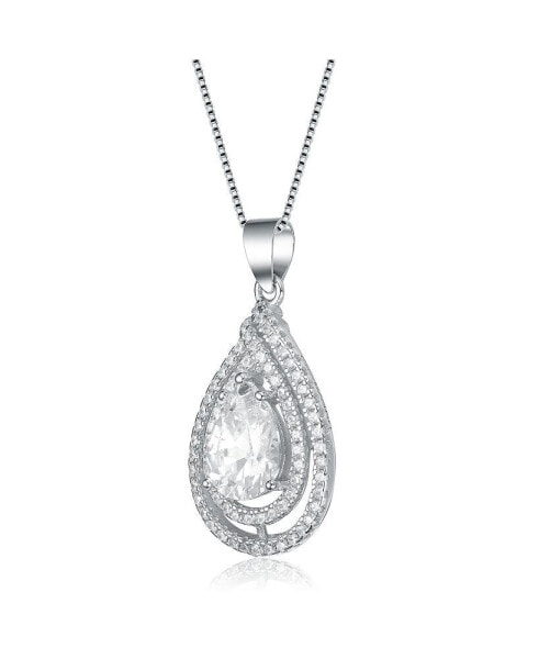 Cubic Zirconia Sterling Silver White Gold Plated Pear Shape Pendant