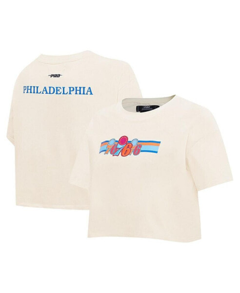 Women's Cream Philadelphia 76ers Retro Striper SJ Cropped Boxy T-Shirt