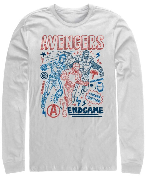 Marvel Men's Avengers Endgame Stronger Together Doodle Sketch, Long Sleeve T-shirt