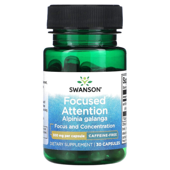 Улучшение памяти и работы мозга Swanson Focused Attention Альпиния Галанга без кофеина 300 мг 30 капсул