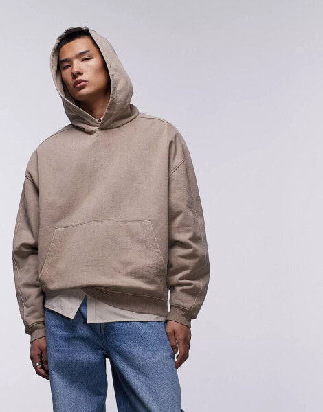 Topman oversized seam detail hoodie in washed stone