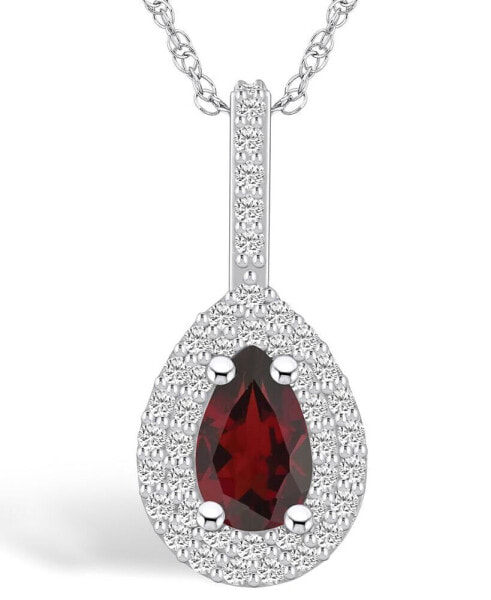 Garnet (1-1/10 Ct. T.W.) and Diamond (3/8 Ct. T.W.) Halo Pendant Necklace in 14K White Gold