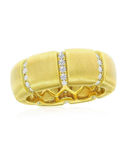 Gold Plated Over Sterling Silver Lined CZ Matte Eternity Ring