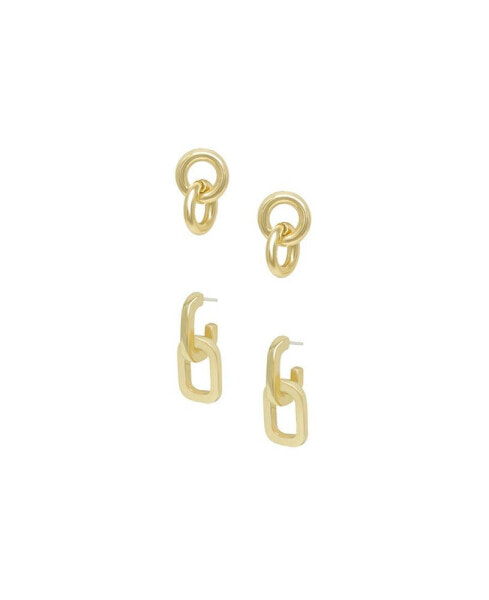 Women's 18k Gold Plated Small Link Earrings Set