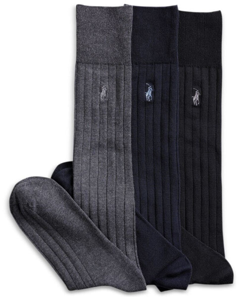 Men's 3-Pk. Over the Calf Mercerized Cotton Rib Dress Socks