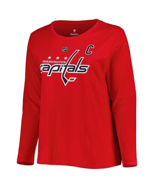 Women's Alexander Ovechkin Red Washington Capitals Plus Size Name and Number Long Sleeve T-shirt