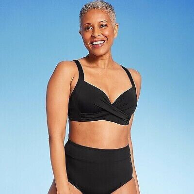 Lands' End Women's UPF 50 Underwire Twist-Front Bikini Top - Black 6