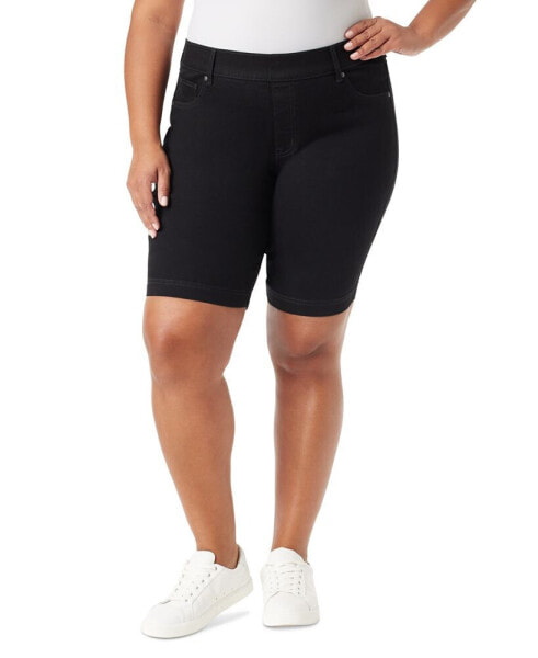 Plus Size Shape Effect Pull-On Denim Bermuda Shorts