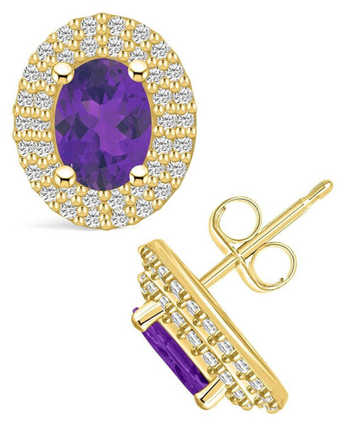 Amethyst (1-5/8 ct. t.w.) and Diamond (1/2 ct. t.w.) Halo Stud Earrings in 14K Yellow Gold