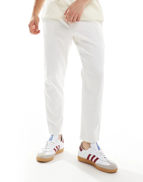 Another Influence linen mix tapered trousers in off white