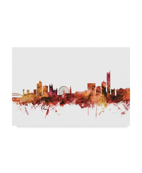 Michael Tompsett Manchester England Skyline Red II Canvas Art - 37" x 49"