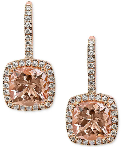 Morganite (5 ct. t.w.) & Diamond (5/8 ct. t.w.) Halo Leverback Drop Earrings in 14k Rose Gold