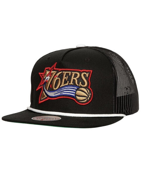 Men's Black Philadelphia 76ers Roper Meshback Trucker Snapback Hat