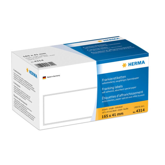 HERMA Franking labels with tab edge 165x41 mm 1000 pcs. - White - Rectangle - Paper - Germany - 165 mm - 41 mm