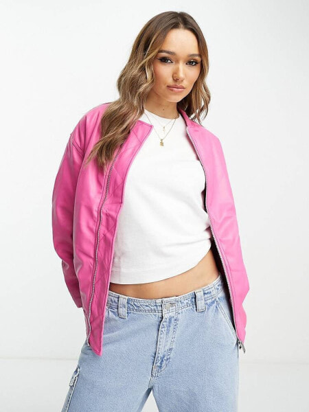 River Island bomber jacket in bright pink