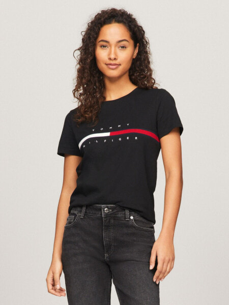 Embroidered Flag Stripe Logo T-Shirt